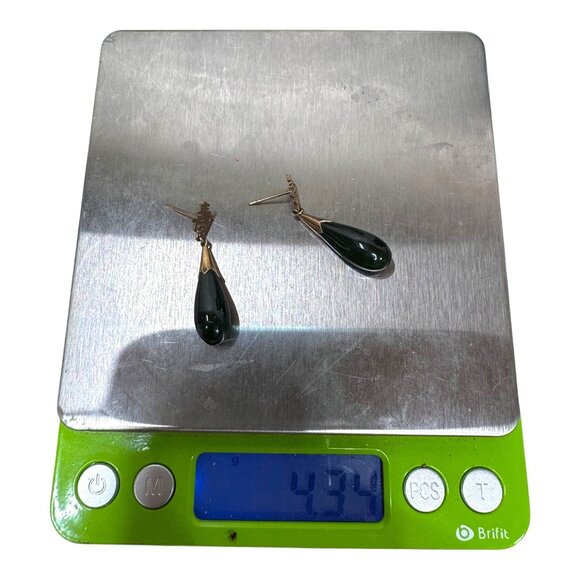 Vintage Chinese Green Jade Drop Dangle Earrings 14k Gold Longevity Long Life - Picture 6 of 6